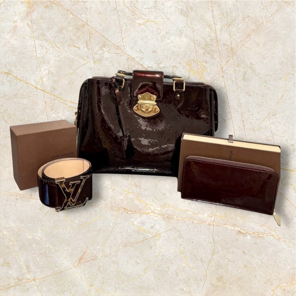 💯%Authentic Combo Louis Vuitton Set Amarante Monogram Vernis Melrose Avenue Bag